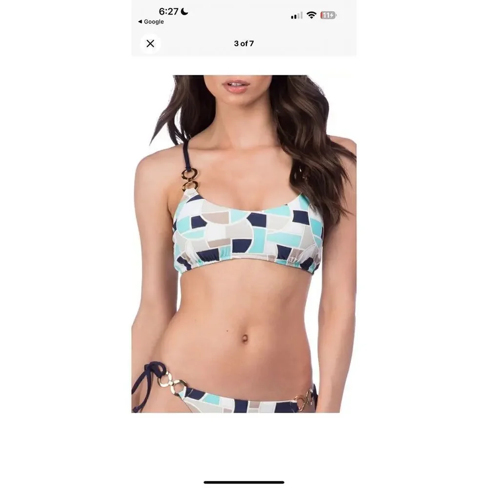 Trina Turk Disco Deco Ring Bralette Top & Tie Bottom Swimsuit Bikini Set
